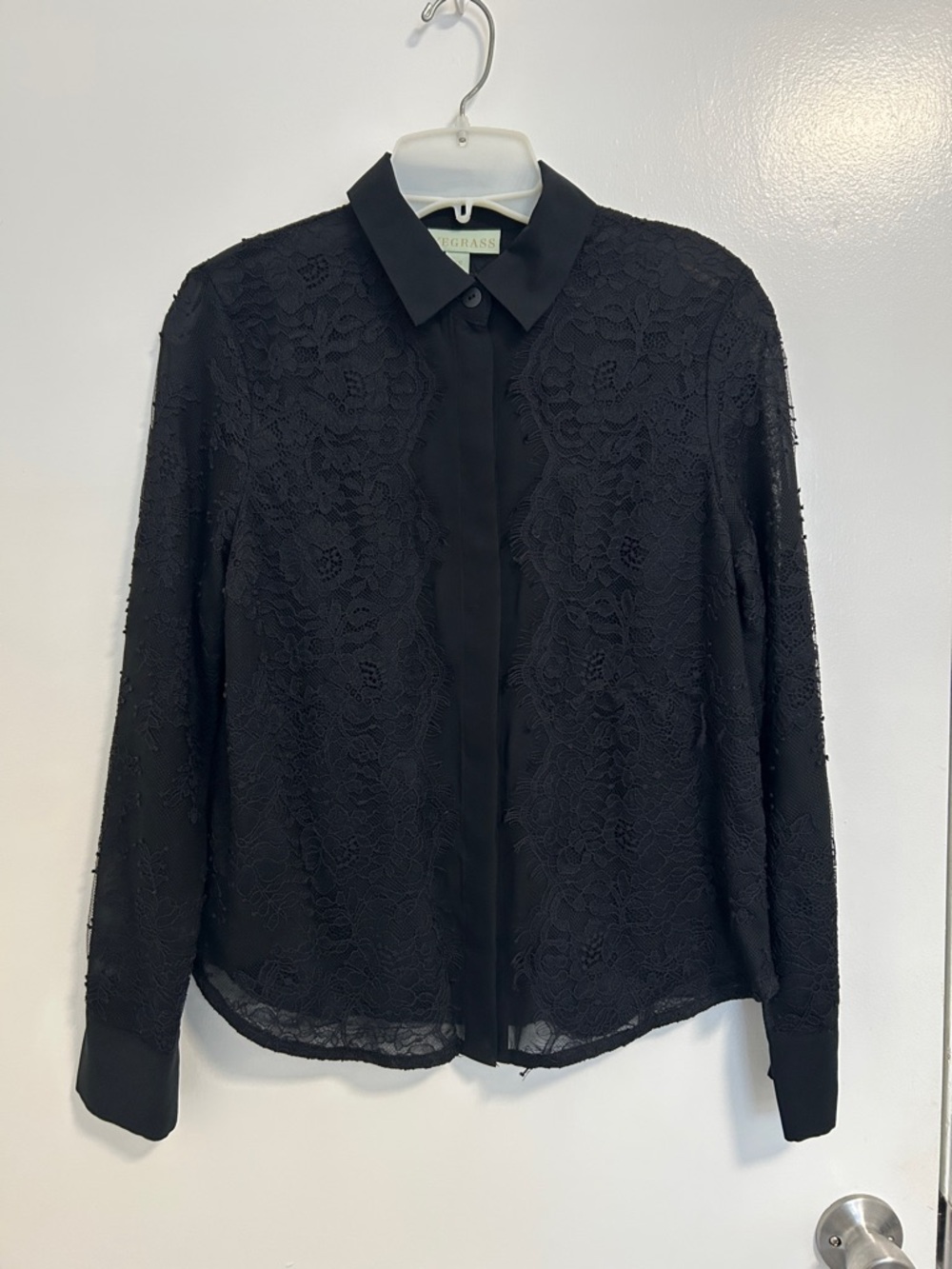 Ladies XS Black Lace long-sleeve Button-Up Shirt Top Blouse Jacket by NOGRASS